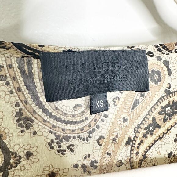 Nili Lotan Womens Silk Blouse Long Sleeves Paisley Print Acadia Beige Black XS - Picture 6 of 8